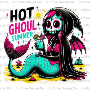 Hot Ghoul Summer PNG, Funny Summer Skeleton Clipart, Sassy Skeleton Sublimation Design, Summer Vacation UVDTF File, Trendy Pastel Goth Png