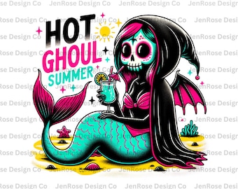 Hot Ghoul Summer PNG, Funny Summer Skeleton Clipart, Sassy Skeleton Sublimation Design, Summer Vacation UVDTF File, Trendy Pastel Goth Png