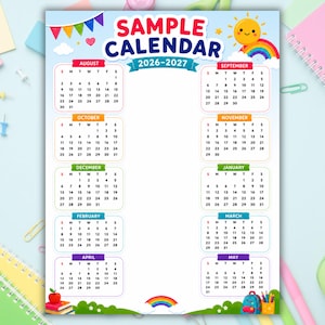 Editable Rainbow School Calendar Canva Template (10-Month Planner)