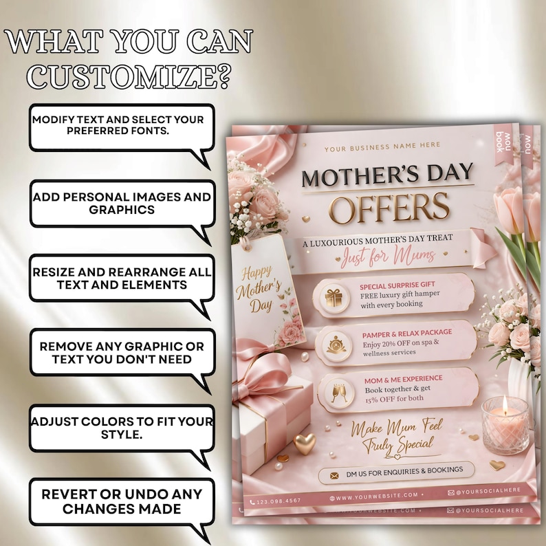 Mother's Day Offers Canva Template For Beauty Professionals & Salons, Booking Flyer Social Media Post, Canva Editable
