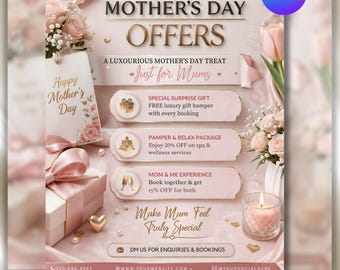 Szablon Canva z ofertami na Dzień Matki dla profesjonalistów i salonów kosmetycznych, ulotka rezerwacyjna, post w mediach społecznościowych, edytowalny Canva