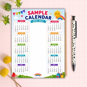 Editable Rainbow School Calendar Canva Template (10-Month Planner)