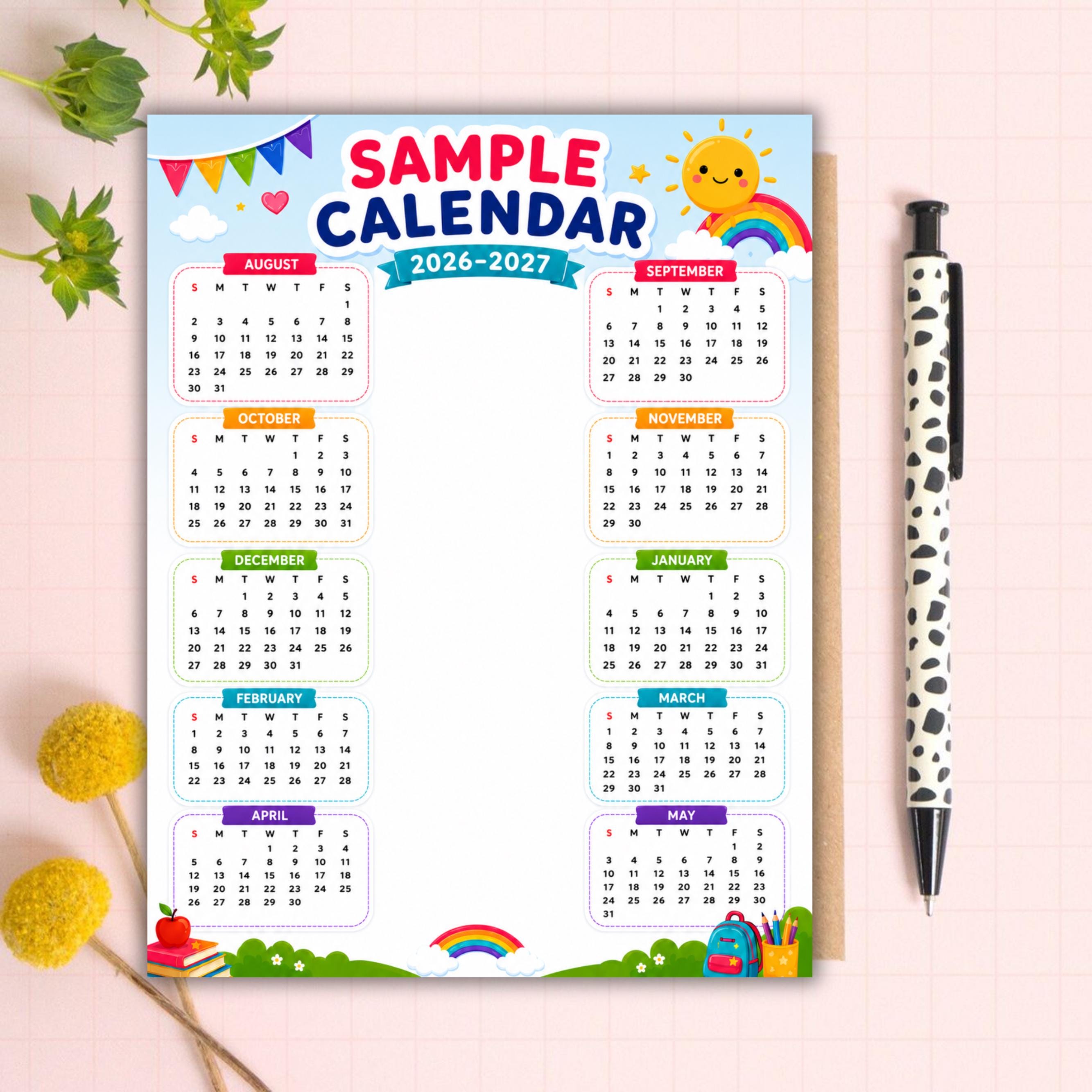 Editable Rainbow School Calendar Canva Template (10-month Planner) - Etsy
