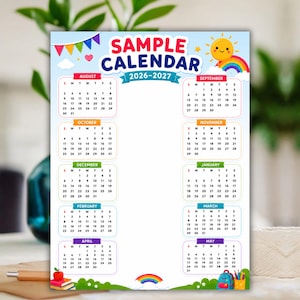 Editable Rainbow School Calendar Canva Template (10-Month Planner)