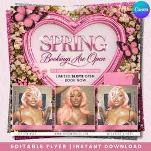 April Booking Flyer, Spring Bookings, Booking Now Open, Hair Lash Makeup Nail Book Now Flyer, Canva Template