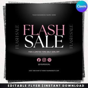 Flash Sale Flyer, DIY Website Sale Social Media Instagram Beauty Hair Nails Braids Lashes Fashion Sale Boutique Editable Canva Template