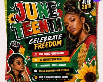 Juneteenth Freedom Day Flyer Template, Editable Canva Party Flyer, African Theme Event Flyer, Juneteenth Celebration Invite