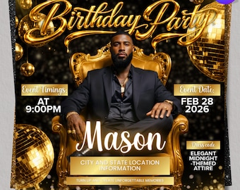Birthday Party Flyer, Men's Birthday Flyer, Birthday Boy, Event Flyer, Club Flyer, Birthday Bash, Canva Editable