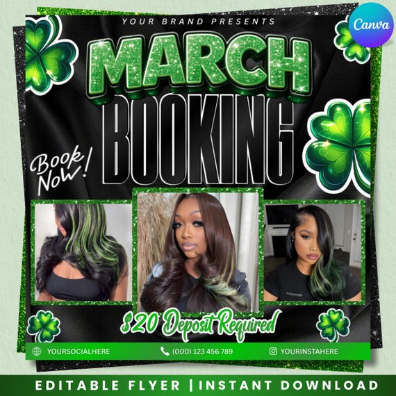 March Booking Flyer, March Flyer, March Books, Book Now Flyer, March Madness Flyer, MUA Lashes Nails Hair March Flyer, Canva Editable