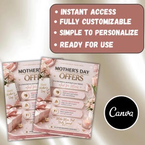 Mother's Day Offers Canva Template For Beauty Professionals & Salons, Booking Flyer Social Media Post, Canva Editable