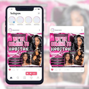 Travel Announcement Booking Flyer, Houston Travel Flyer, Hair Stylist, MUA, Lash Tech, Nail Tech, Editable Canva Template