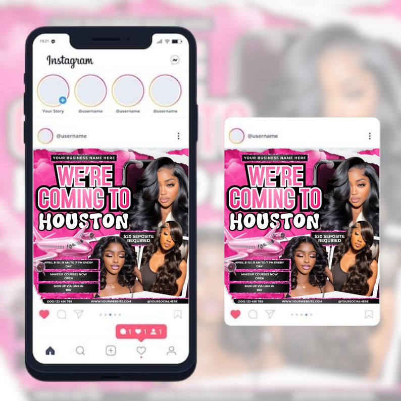 Travel Announcement Booking Flyer, Houston Travel Flyer, Hair Stylist, MUA, Lash Tech, Nail Tech, Editable Canva Template