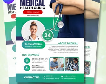 Medical Hospital Service Flyer, Health Care Clinic, Healthcare Clinic Marketing, Nursing & Medical Centers, Canva Editable