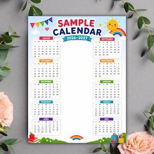 Editable Rainbow School Calendar Canva Template (10-Month Planner)