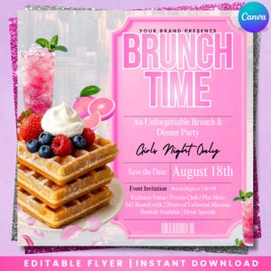 Volante para el día del brunch, volante de invitación para el brunch, volante para la fiesta del brunch, conferencia de mujeres, volante para orador invitado, volante para evento, editable en Canva