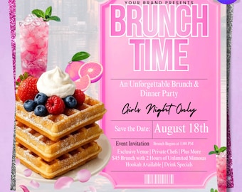 Flyer brunchdag, flyer brunchuitnodiging, flyer brunchfeest, vrouwenconferentie, flyer voor gastspreker, evenementflyer, bewerkbaar op canvas