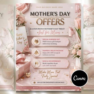Mother's Day Offers Canva Template For Beauty Professionals & Salons, Booking Flyer Social Media Post, Canva Editable