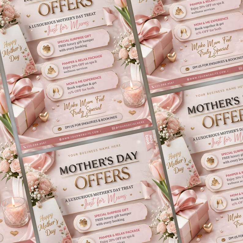 Mother's Day Offers Canva Template For Beauty Professionals & Salons, Booking Flyer Social Media Post, Canva Editable