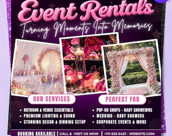 Party Rentals, Event Supplies Flyer, DIY Template, Event Equipment Rental, Premade Party Planning Decoration, Canva Editable