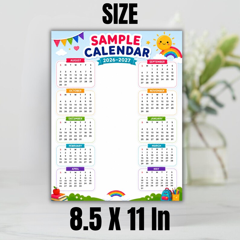 Editable Rainbow School Calendar Canva Template (10-Month Planner)