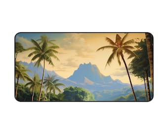 Tropical Mountain Sunset Gaming Mouse Pad | Multiple Sizes Available | Aesthetic Gaming Desk Decor