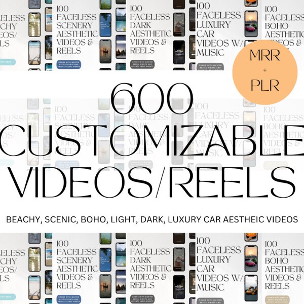 Bundle of 600 Faceless Instagram Videos/Reels Boho Dark Beachy Aesthetic Faceless Marketing Content Library MLR PLR Canva Done For You