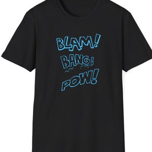 Comic BLAM BANG POW Unisex Softstyle T-Shirt Vintage Comic Lover Tee Retro Style Shirt Classic Cartoon Graphic Top Comic Book Fans Tradition