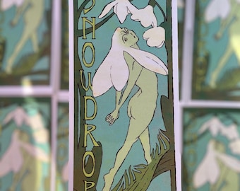 Snowdrop Print, Flower, Poster, Cute, Mucha, January