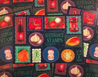 Sustenance Stamps Food Sticker Sheet, Asian Foods, Fruit, Sauce, Drinks