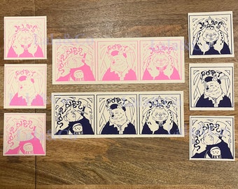 Soldier, Poet, King, Puppers Print, Silk Screen, Printmaking, Pink, Navy, Puppy, Dog, WLW, Cute, Small Prints, Poastcard