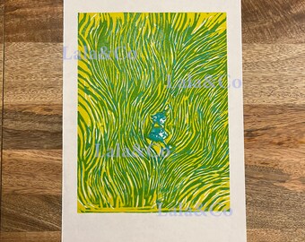 Woodcut Print "Huge Pieces of Grass", WLW, Yuri, Printmaking, Lesbian, Sapphic, LGBTQA+