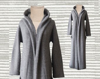 Cardi coat, Capote coat soft felted baby alpaca 100%  hooded or non hooded with belt. Color: silver gray- gray melange.