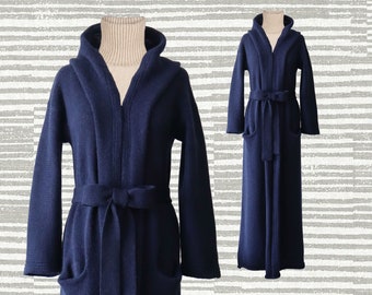 Cardi coat, Capote coat soft felted royal alpaca 100%  hooded or non hooded with belt. Color: dark bleu.