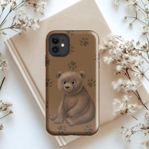 Étui pour iPhone ours brun avec empreintes de griffes, housse de protection pour iPhone 11-16 Pro Max, inspiré des passionnés de la faune, cadeau pour amis (résistant)