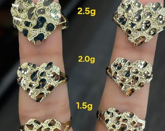 10K gold heart nugget Rings | Real Solid Gold 10K heart Nugget Ring Yellow Gold | 1.6gram to 2-5gram| Statement Rings |Nugget Ring for women