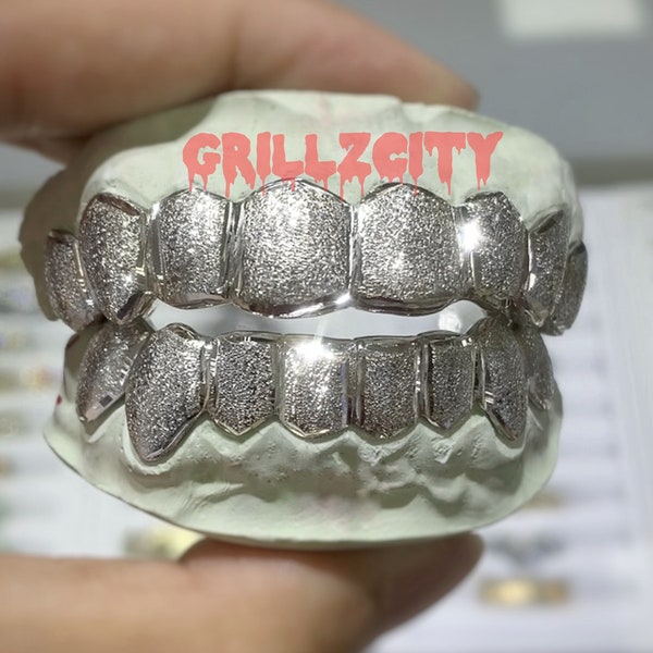 Custom Fitted White Gold | Yellow gold Diamond Dust Custom Grillz | Premium 925 Silver with free mold kit and Free shipping by Grillzcity