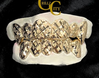 Diamond Cut Diamond Dust Grillz Custom Fit | 10K 14K 18K Gold or 925 Silver Grillz | Teeth Jewelry | Custom Hip Hop Grillz | Rapper Grillz