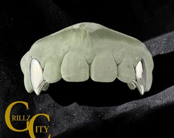 Fang Grillz 2 - 4 dents personnalisé | Vampire Teeth Grillz or ou argent | Crocs sur mesure | Solide | Bijoux limaces | 10k 14k 18k | Argent 925