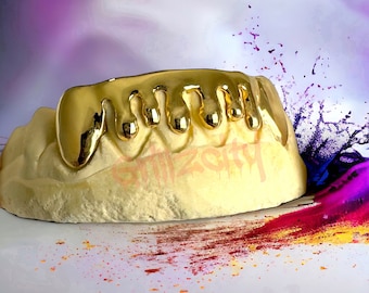 Custom Fit Grillz Gold Dripping Grillz/Water Grillz / 925 Siver Gold Custom Grillz, Unique Dripping handmade Goldteeth Design Free Mold Kit