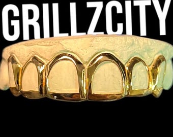 Open Face Grillz Custom Fit | 4 - 10 x 10 Teeth Gold or Silver Grillz | Cut Out Star Heart Design | Custom Teeth Jewelry Grillz | Customize