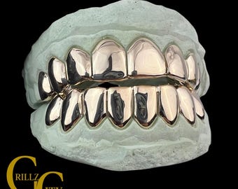 Custom Permanent Cut Solid High Polish Perm 10k 14k 18k Gold / 925 Silver Grillz with free mold kit and shipping included/ Fast Turnaround