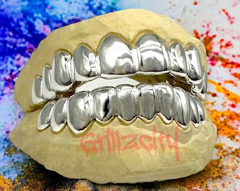 Custom-Made White / Yellow  Gold & Silver Custom Grillz - Permanent Cut / Deep Cut with FREE MOLD KIT and Free Shipping  - Grillzcity
