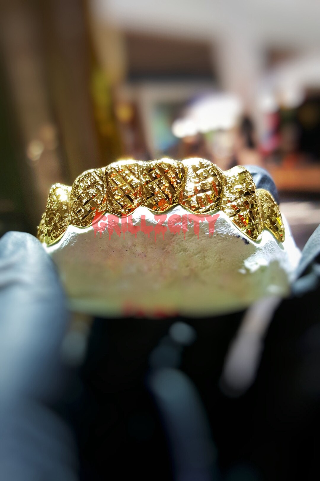 Custom Real Gold / 925 Silver Grillz Diamond Dust Diamond Cut Grillz