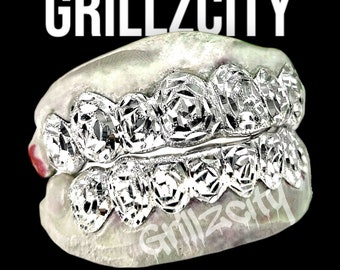 Custom Real Gold / 925 Silver Grillz  Rose flower Cut diamond dust Grillz with free mold kit and shipping