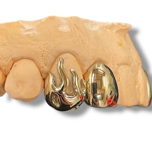 Custom Fit grillz  2 Teeth with fire flame window open face or plain solid  Grillz fangs /925 Silver Slugs Grillz with fangs free shipping