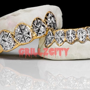 Custom Real 925 Silver Gold Grillz  / 925 Silver handmade affordable Grillz  Spider Web Cut custom Grillz with free mold kit and shipping