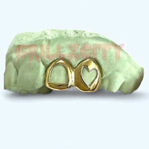 Custom Fit grillz 2 Teeth with heart or star open face grillz fangs /gold Silver Slugs grillz with fangs  Window grillz for men and women