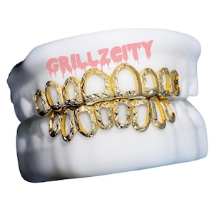 Custom-handmade  White / Yellow  Gold & Silver Custom Grillz Open face Diamond dust cut with FREE MOLD KIT and Free Shipping  - Grillzcity