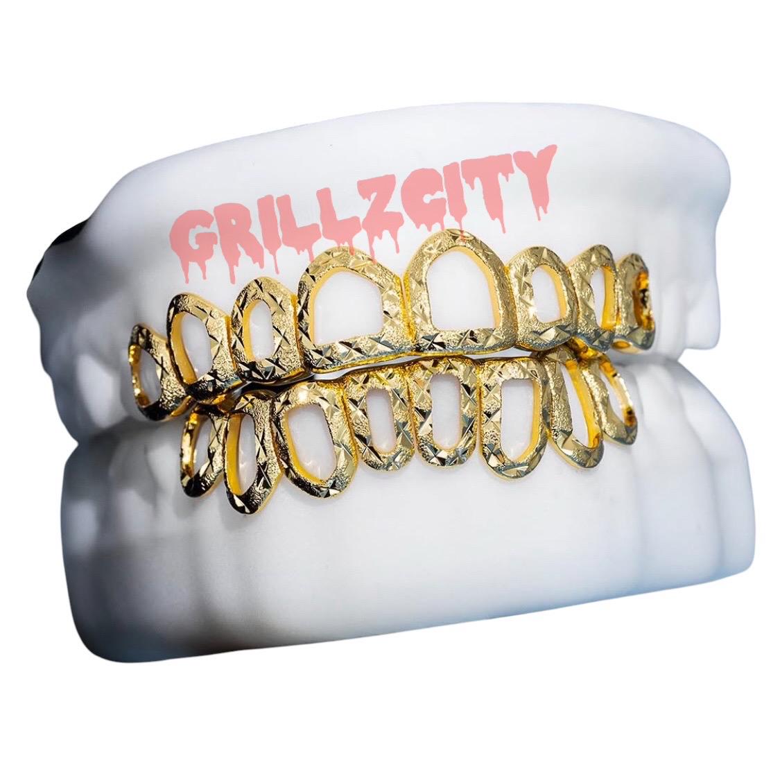 Custom-handmade  White / Yellow  Gold & Silver Custom Grillz Open face Diamond dust cut with FREE MOLD KIT and Free Shipping  - Grillzcity