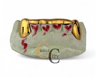 Custom Fit Grillz, 10k-18k Gold or 925 Silver, Canine Grillz: Front Bar, Fade. Mold Kit Included